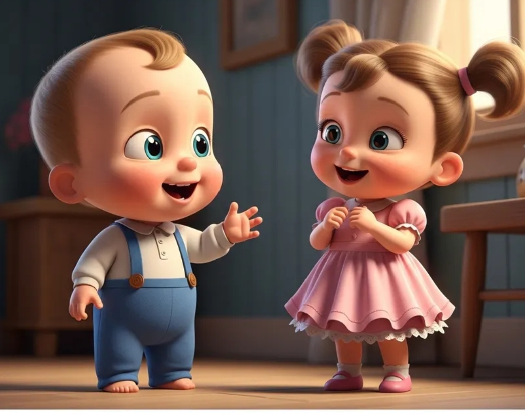 cute AI baby characters creating heart touching kids stories